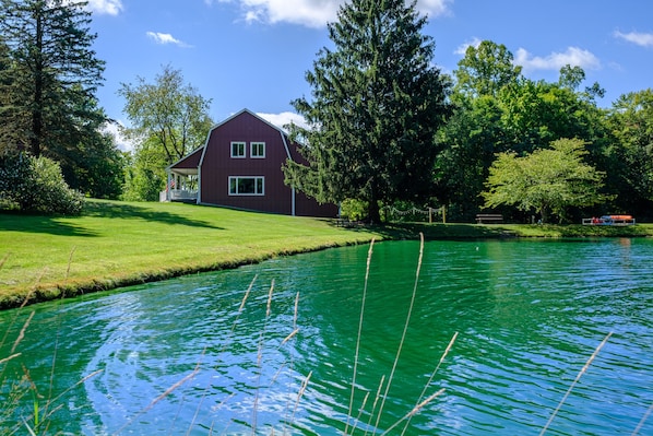 The Barn on Evergreen Pond- finished with the materials from the original barn  erected on this spot in the 1840's. A natural canvas for a quiet getaway or a large gathering. 