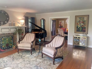 Formal Livingroom with Batchelder Tile Fireplace and Grand Piano