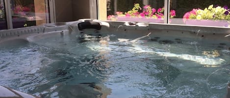 Jacuzzi 6 places avec vue sur jardin et terrasse