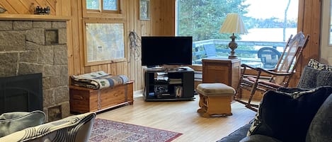 Living Room with new lighting, Dish TV, Wifi. Electric Fireplace insert. 
