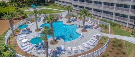 Aerial view of brand new Ocean Dunes oceanfront pool.