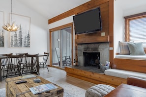 Living Room with Wood Burning Fireplace