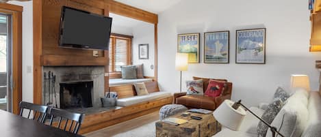 Living Room with Wood Burning Fireplace