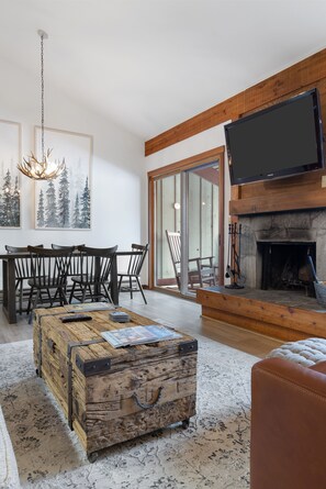 Living Room with Wood Burning Fireplace