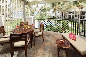 Ocean, beach and pool view lanai! - Watch the whales breach from your lanai with dining table, chaise lounge and end table!