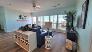 After a day at the beach, unwind with your favorite shows or movies on the 50” TV in the living area, complete with a PlayStation gaming console.