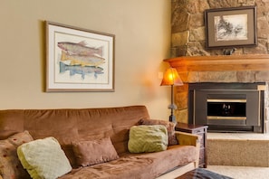 Warm up by the gas fireplace after a great day on the mountain or trails.