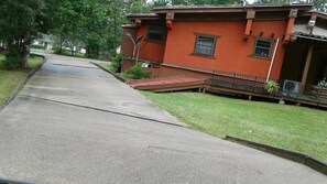 Driveway. You can drive thru and exit on the other side. Love it!!
