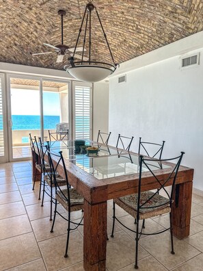 The dining room with ocean views