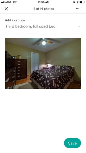 Third bedroom, full size bed