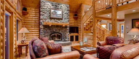 Living Room, Wood Burning Fireplace and TV