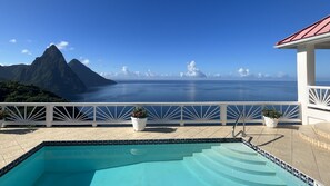 Enjoy the best view of the Pitons on the island from our 15-by-20 foot pool! 