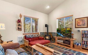 Cozy propane stove will keep you toasty warm.