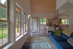 View from bottom of stairs to kitchen 
