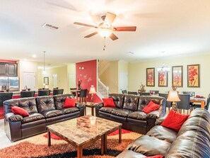 Living room with seating for 9