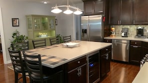Great kitchen, all stainless steel appliances, gas stove, wine/beverage chiller