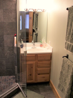 Master Bath, partial view (2 vanities, shower)