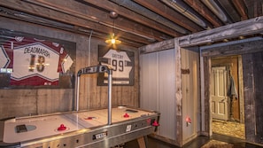 Air hockey with huge lower level bathroom