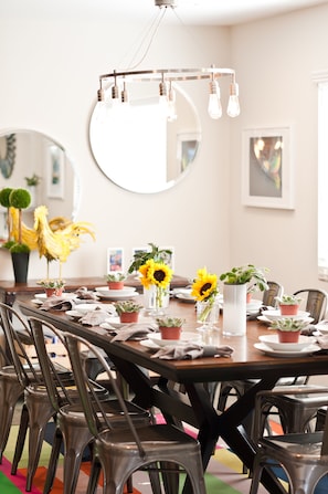 Dining Table sits 10 with additional countertop bar stools