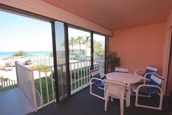 Private Patio Overlooking the Heated Pool/Tennis Courts with Amazing Gulf View-Patio Seating for 4-6