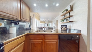 Plenty of counter space in kitchen.