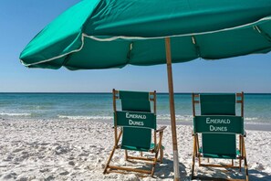 Beach chairs available for rent through the Emerald Dunes HOA