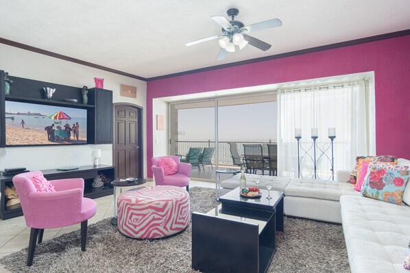 The fun and contemporary living room.