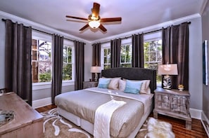 Modern bedroom with lots of natural light