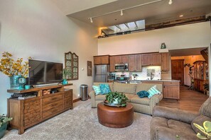 Open plan kitchen opens to the living room area