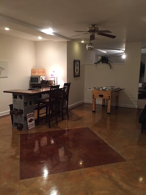 Bar area with small fridge and microwave.  Electric skillet is available. 