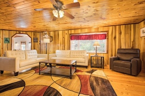 Living Room w/ Wood Burning Fireplace