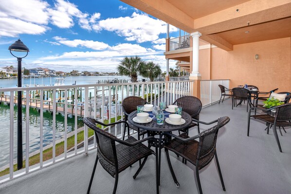 Enjoy Beautiful Views of the Marina from the Private, Covered Balcony