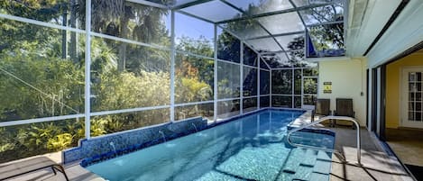 Private lap pool with waterfall. Pool heat available too.