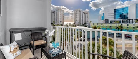 Private, Covered Balcony Offers Spectacular Views of the City and a Partial View of the Gulf of Mexico