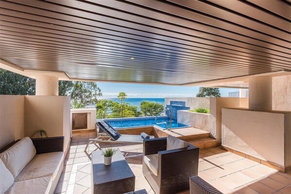 Amazing balcony with sea view and your own splash pool.