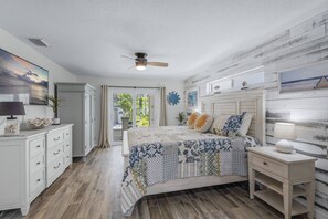 New king bed in the master with access to the great outdoors, cable TV plus apps, ensuite bath