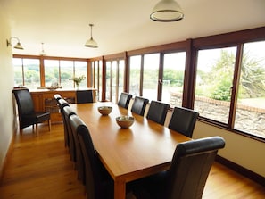 Dining table that seats ten (an adjoining table can be added for larger groups)
