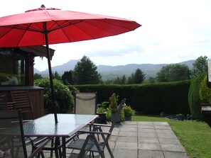 Patio with view of the Rhinog Mountains
