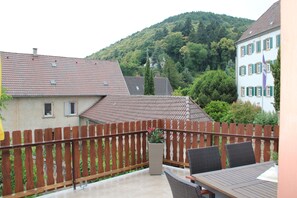 Blick auf den Pfälzer Wald und den Zehnthof in Gleisweiler 