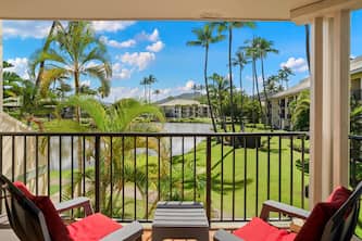 Kauai Beach Villas E-15 ... view Freshwater Lagoon & Tropical Garden