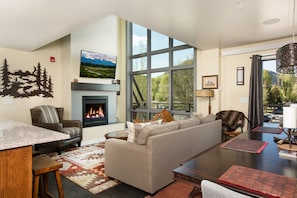 great room with cozy fire