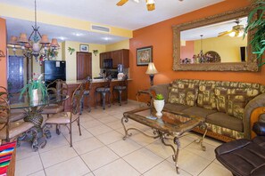 Main living area is detailed and charming