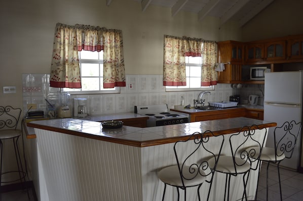 Open plan kitchen area by access door