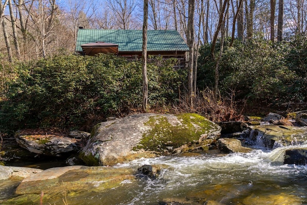 Short-range river view of the cabin