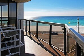 The huge balcony runs the length of the condo & has access from each room.