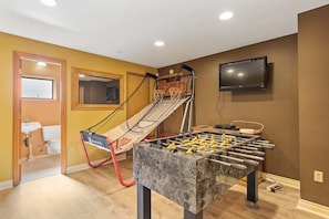 Kids of all ages will enjoy the hoops and foosball