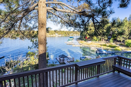 Veiw from upper deck with BBQ and outdoor seating.