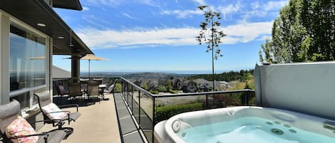 Upper Main Level Deck Space with Hot Tub and Views.