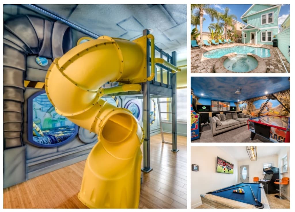Luxury Fun Home with Kids Room w Slide, Pool, Hot Tub, Theater, Game