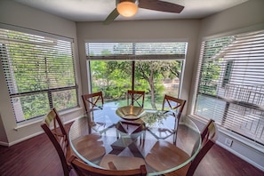 Stunning dining room with perfect views of the Comal River!